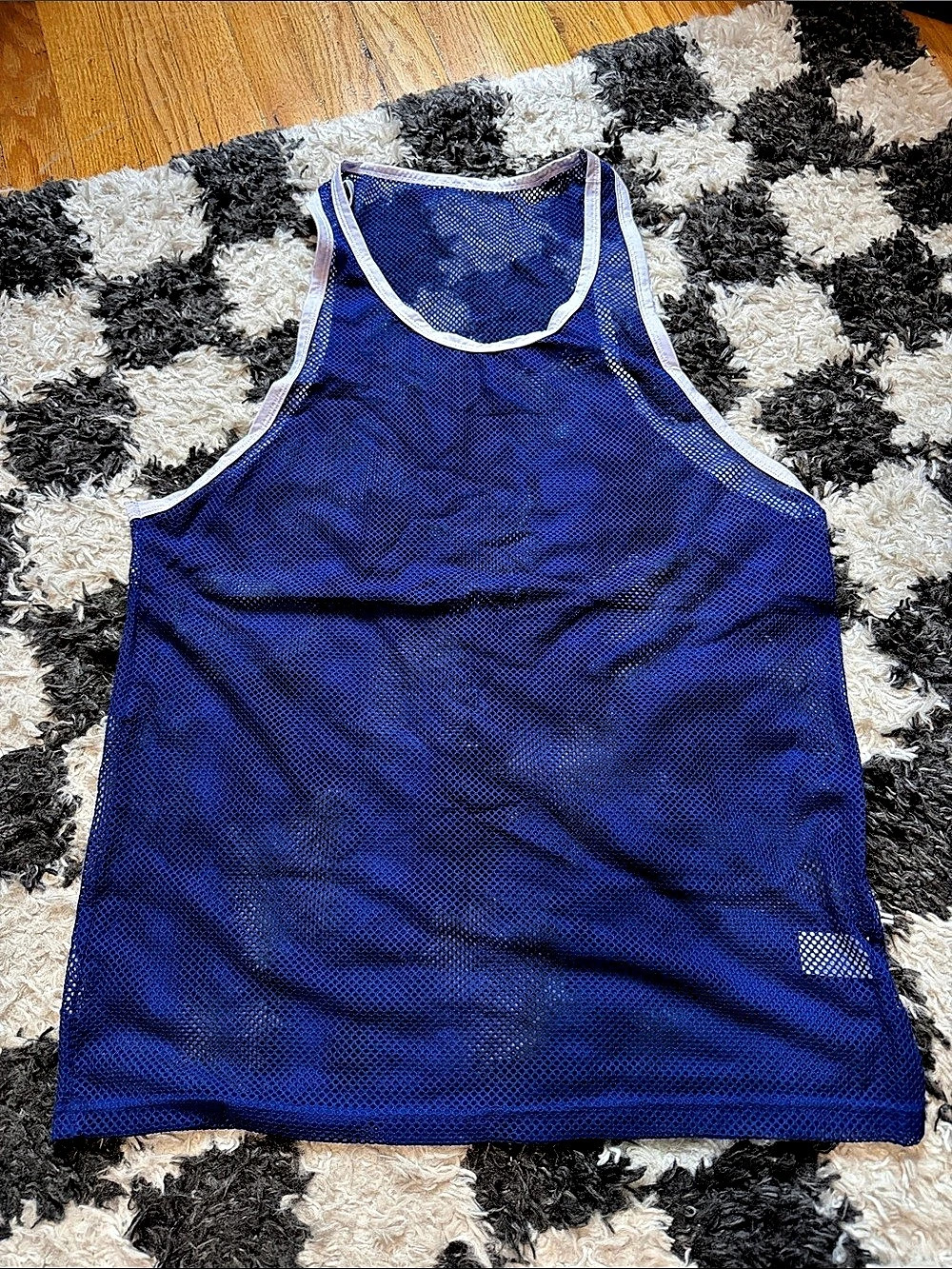 Men’s Mesh Athletic Tank in Blue & White Size Medium